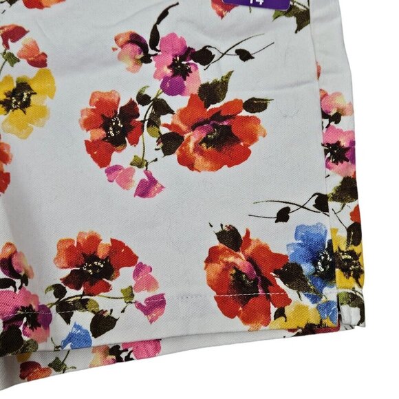 Gloria Vanderbilt "Amanda" White Floral Print Denim Shorts High Rise Size 14 New - Picture 8 of 12